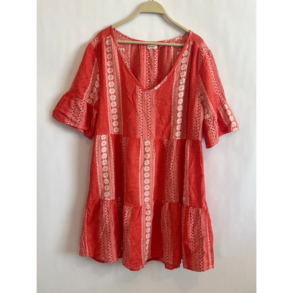 DYLAN ORANGE AND WHITE RUFFLE TIERED WOMENS DRESS SIZE MEDIUM